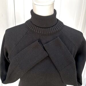 Athleta Womens XS Black Merino Wool Blend Ribbed Turtleneck Sweater Athleisure